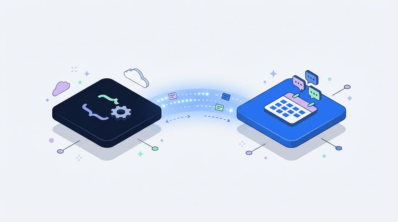 API integration bridge connecting Paperclip AI agent orchestration platform to PostFast social media scheduling tool with data flowing between them