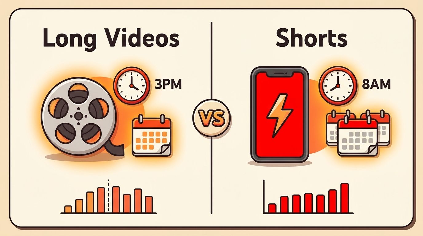 Long-form videos vs YouTube Shorts timing comparison