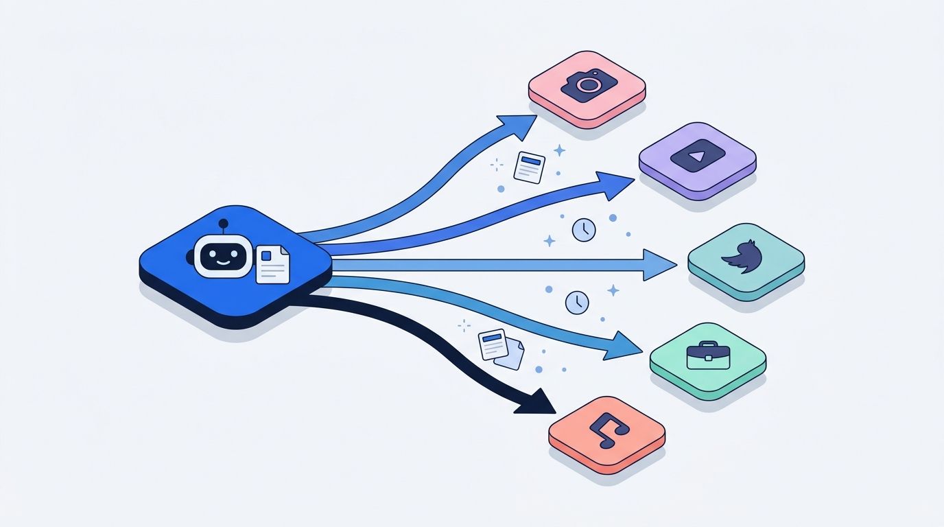AI content agent distributing scheduled social media posts across five platforms through PostFast automated publishing pipeline