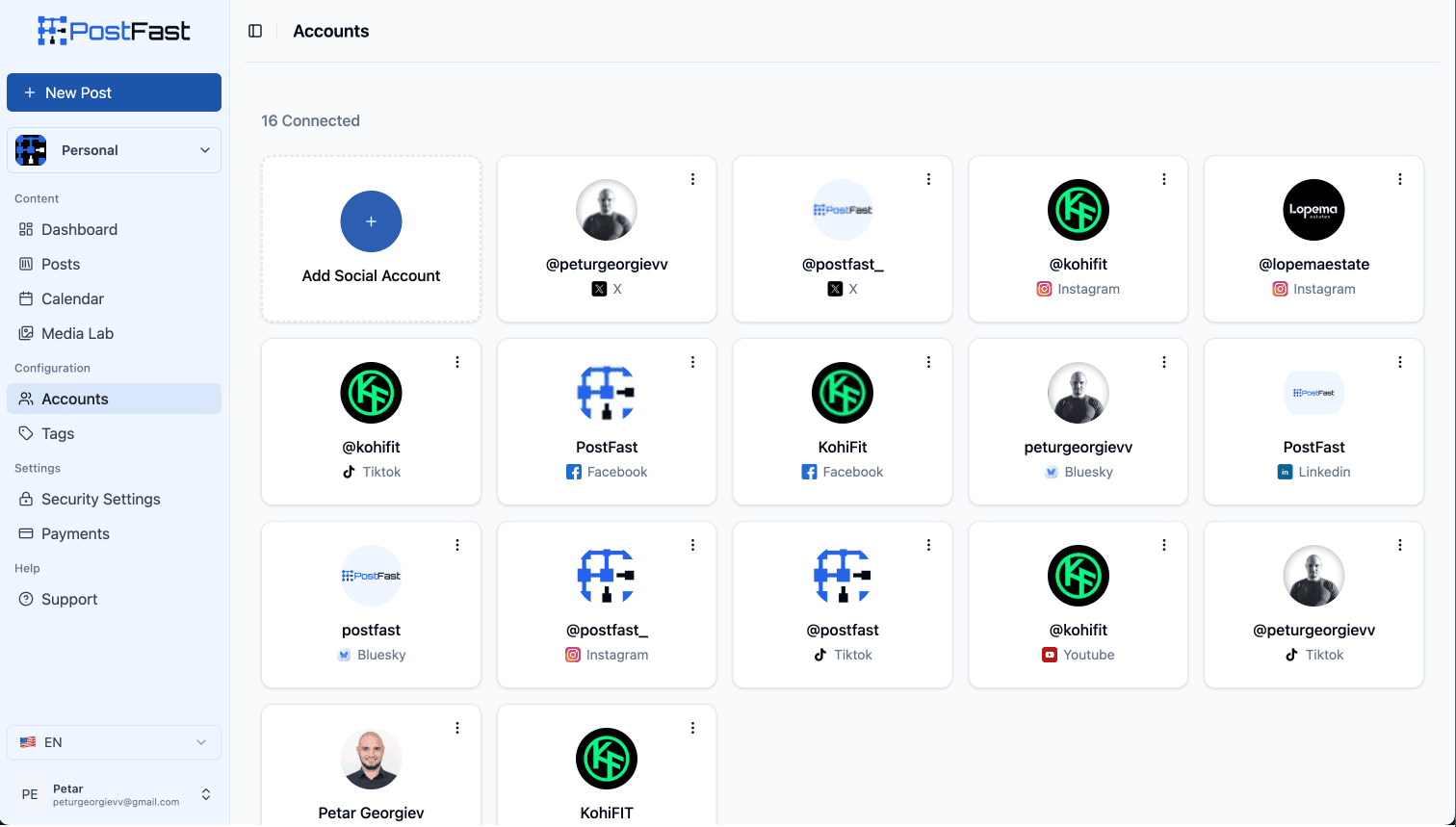 PostFast Accounts Tab