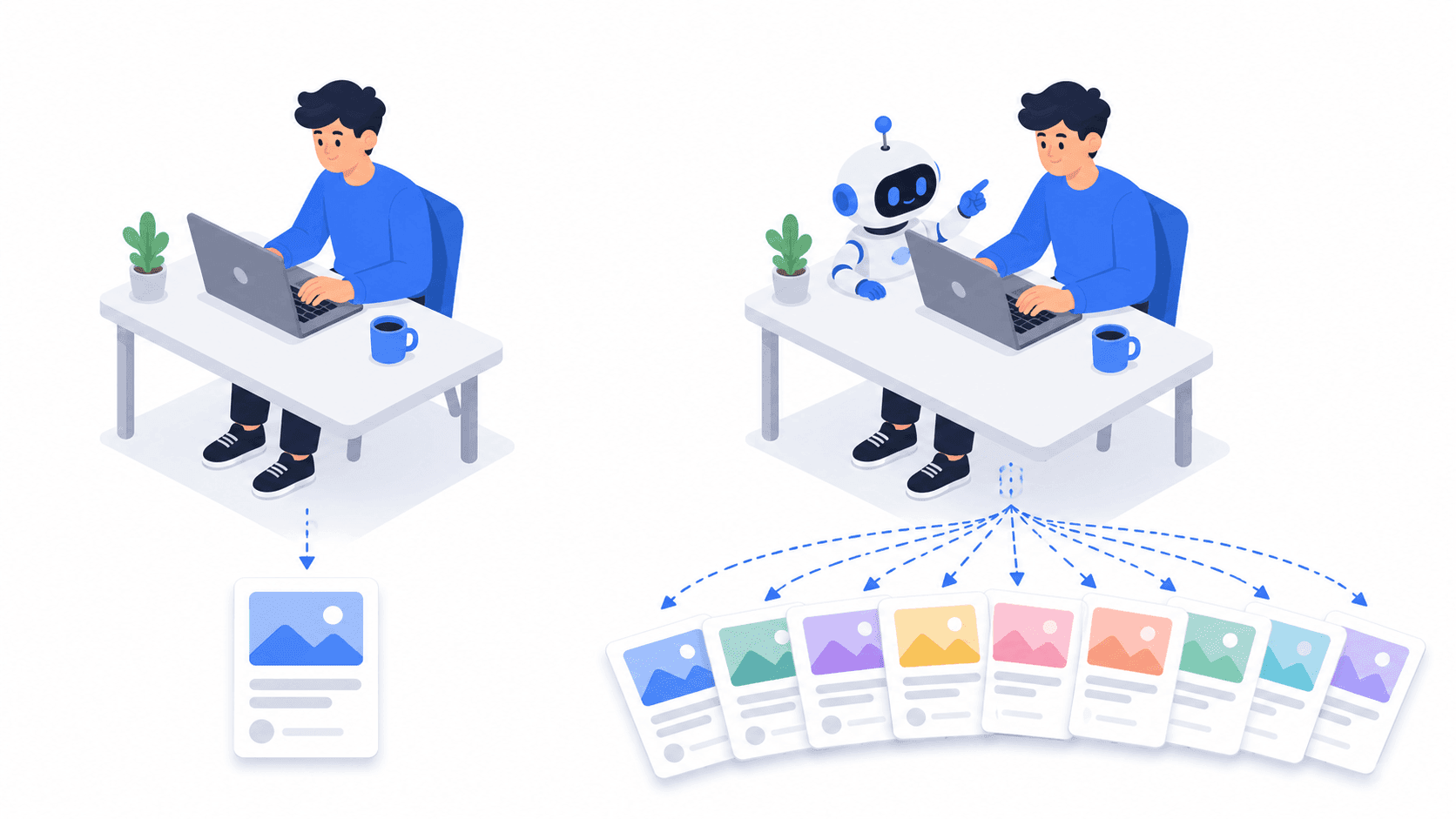 One person with an AI assistant multiplying content output into income