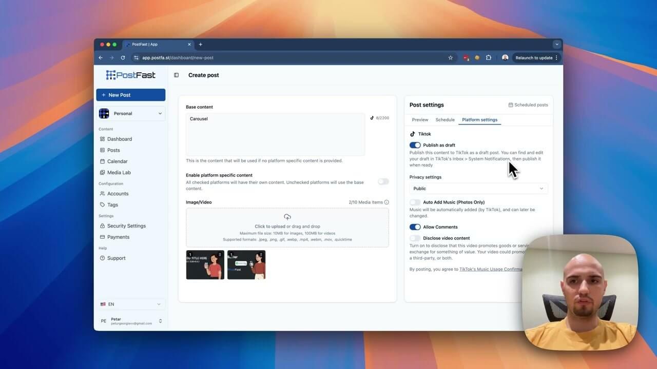 How to publish to TikTok from PostFast (Drafts)