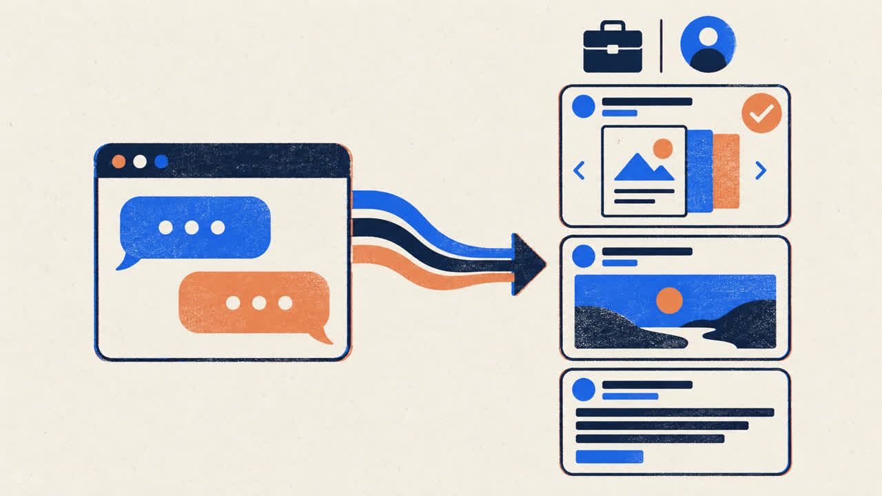 Claude connected to a LinkedIn profile and company page through PostFast, with a document post scheduled and approved