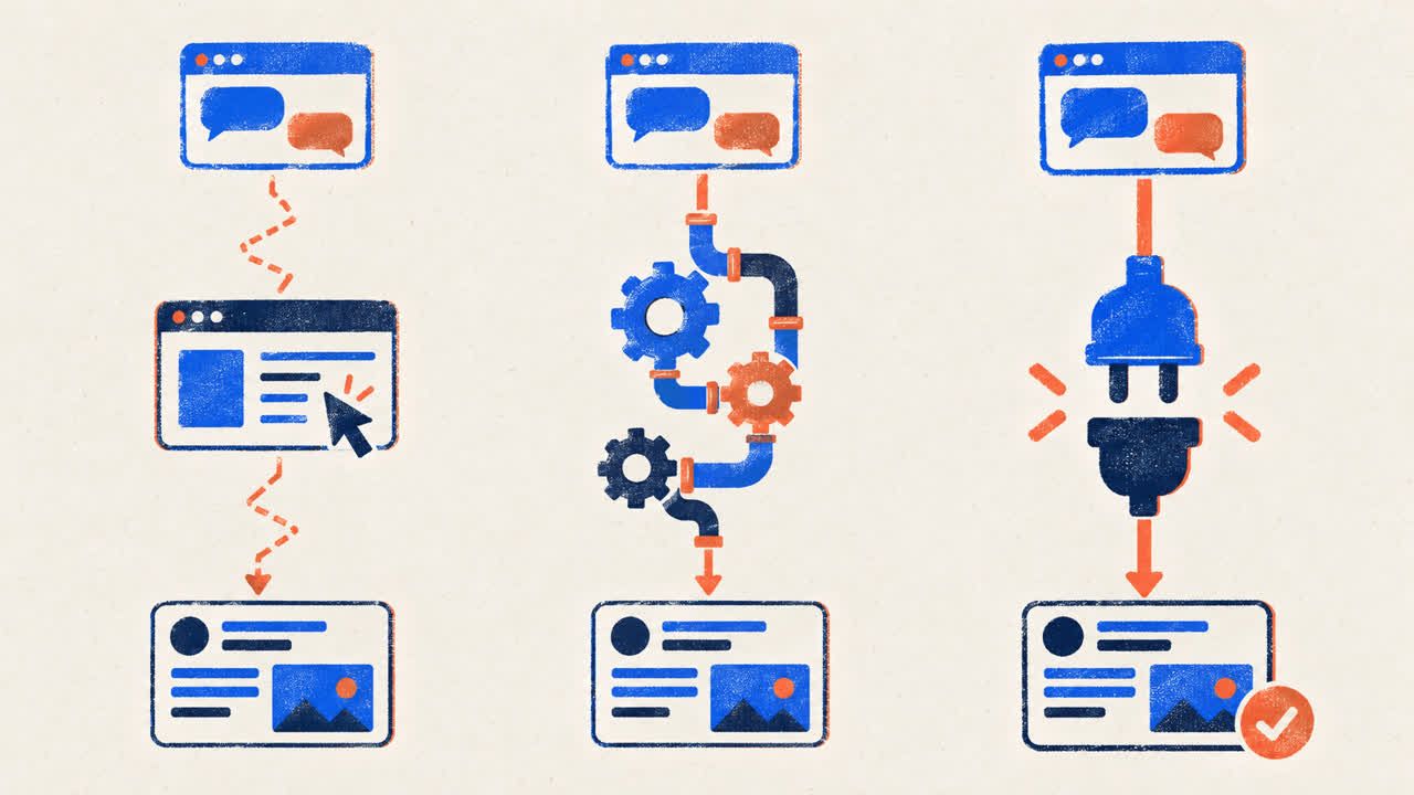 Three routes from Claude to LinkedIn: a browser extension, an automation platform and a directory connector that publishes through a scheduler