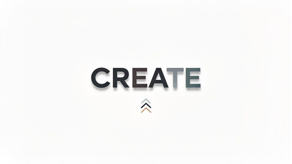 The word 'CREATE' in varying dark shades with subtle shadows and three upward arrows.