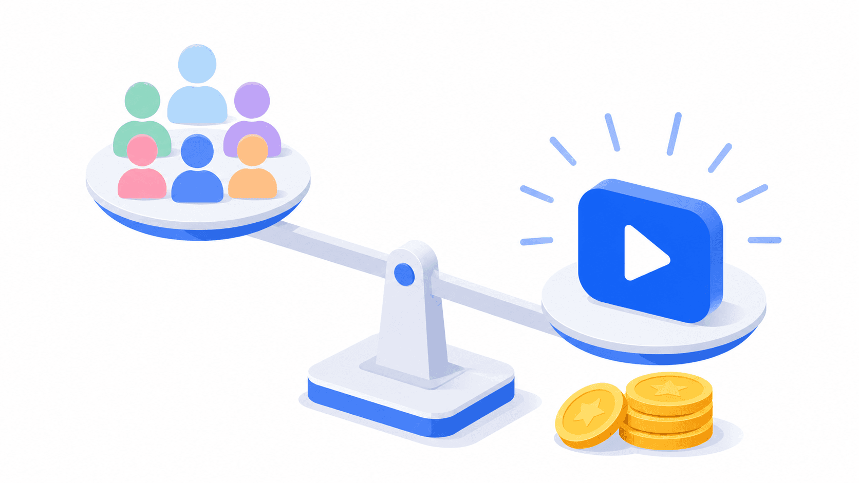 Balance scale showing views outweighing follower count for earnings