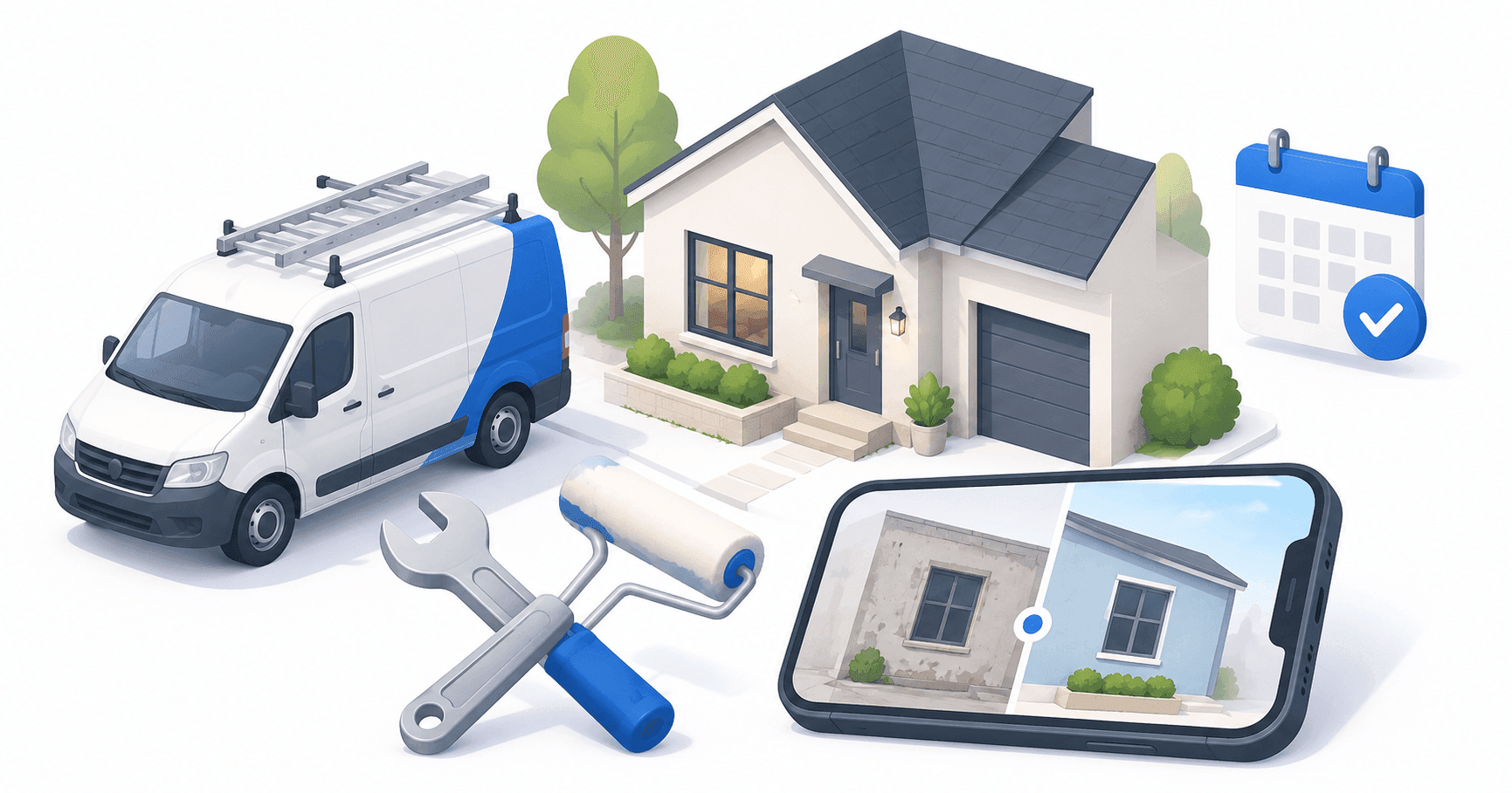 Home services business scheduling before-and-after job photos in PostFast