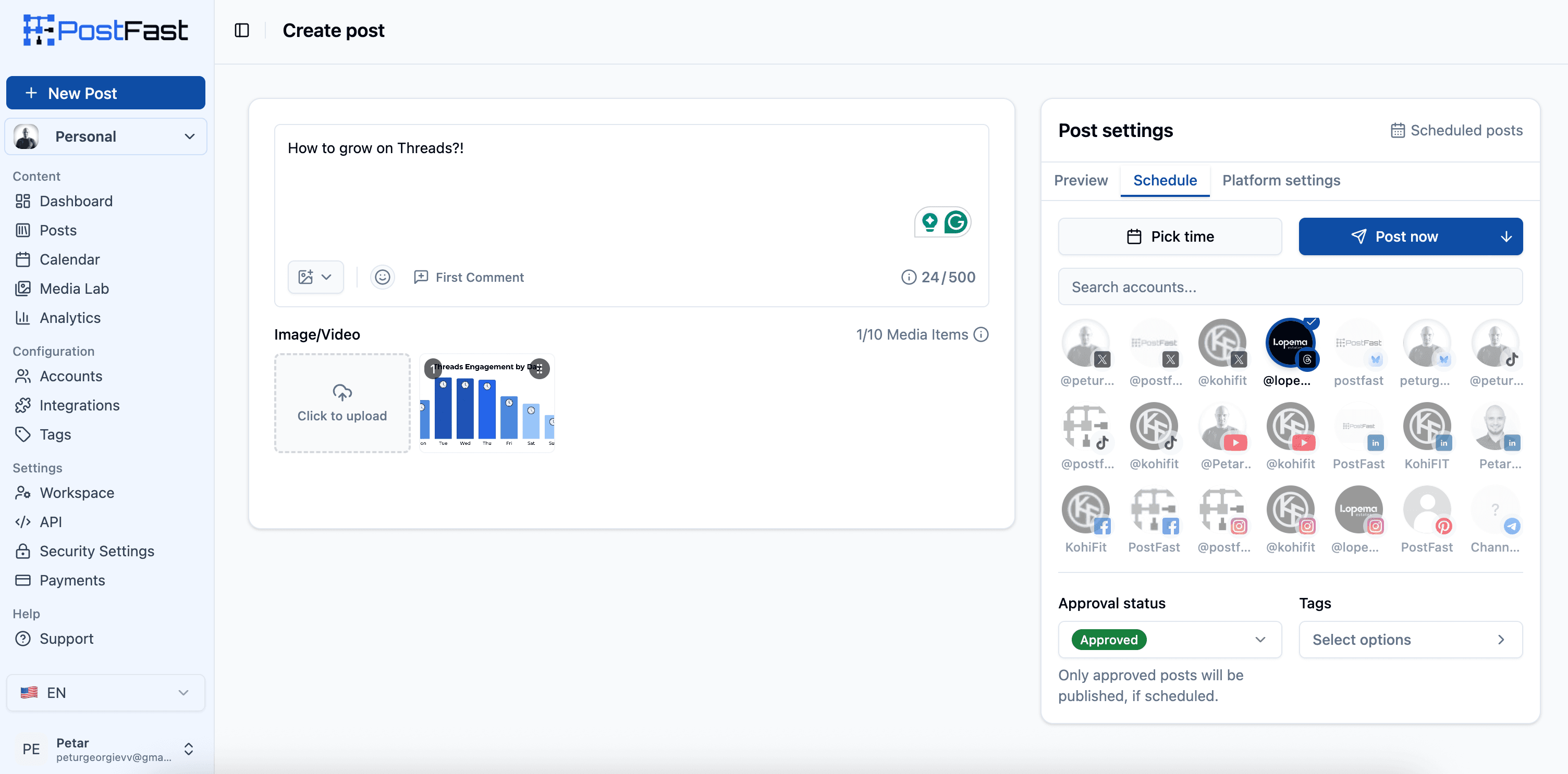 Scheduling Threads posts in PostFast