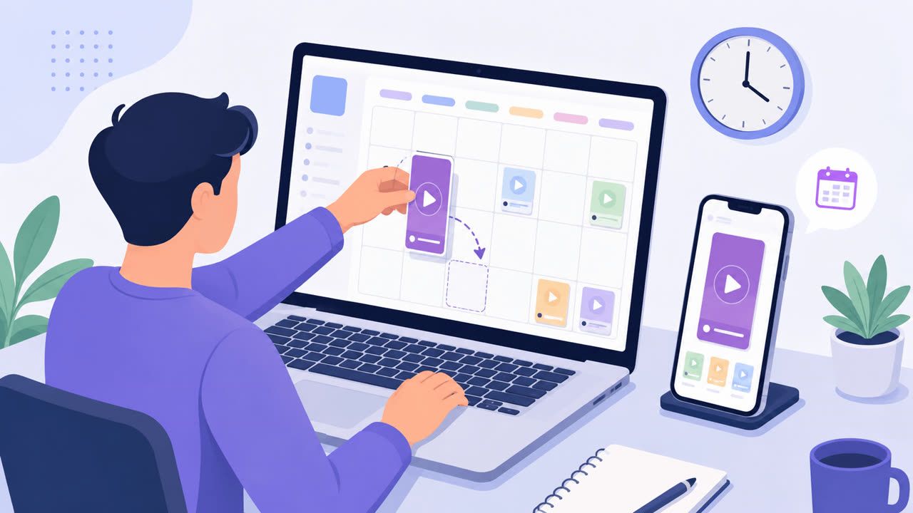 Scheduling TikTok videos from a desktop and a phone with a content calendar