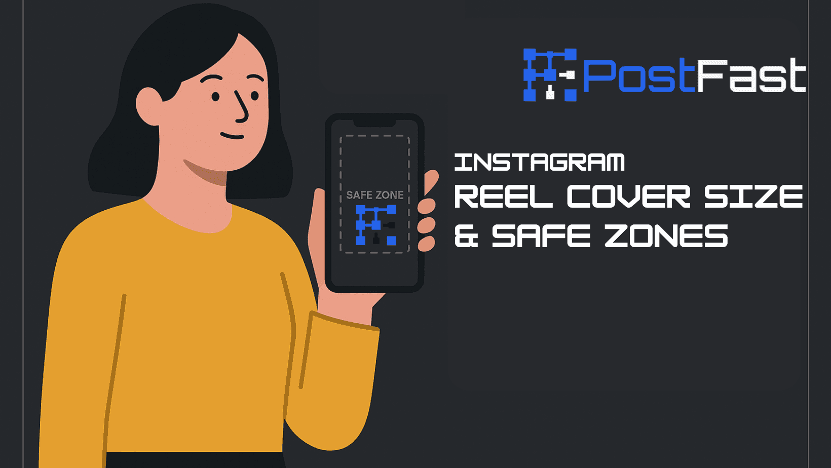 Instagram Reel cover size and safe zones, shown on a phone with the safe zone marked