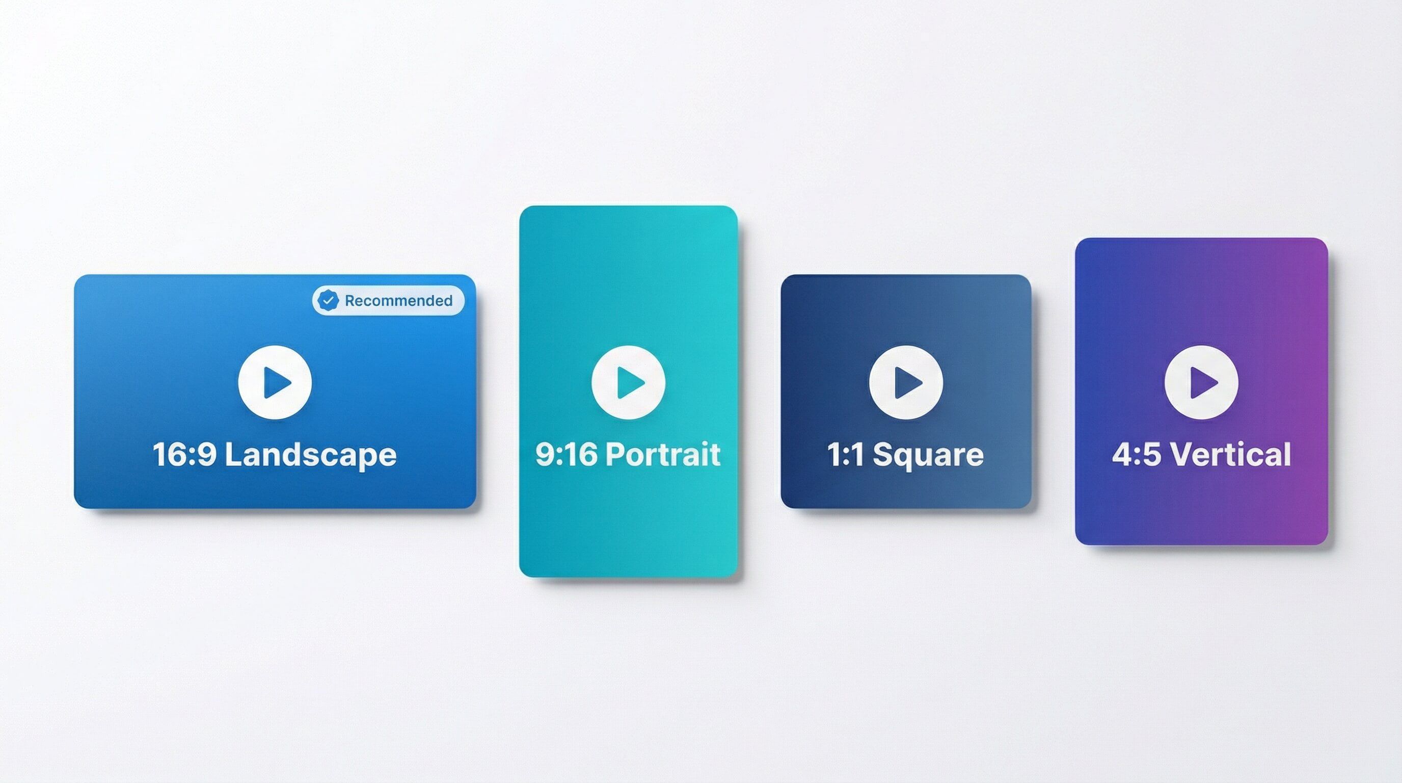 LinkedIn video dimension comparison showing landscape 16:9, portrait 9:16, square 1:1, and vertical 4:5 aspect ratios with recommended sizes