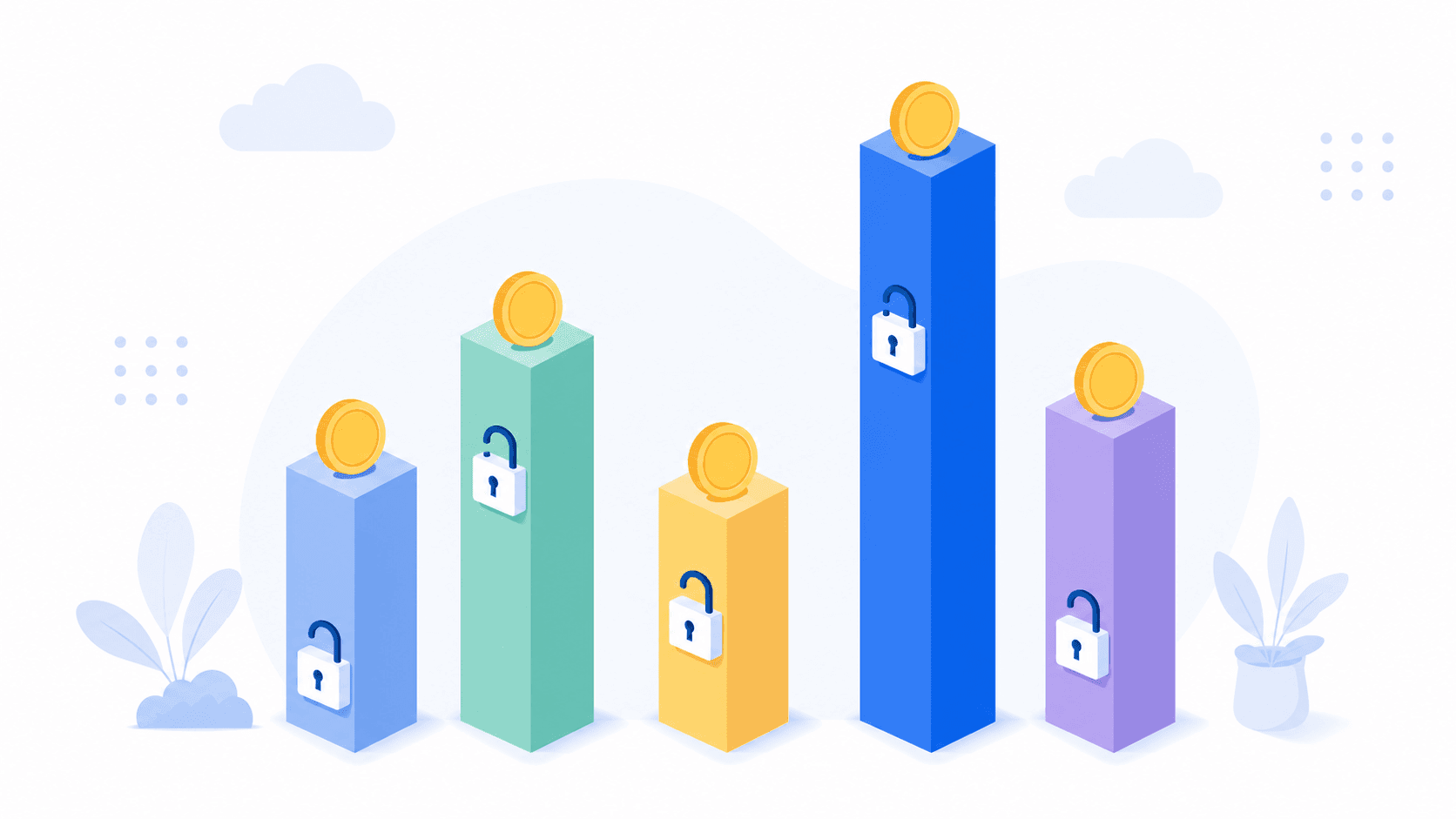 Platform monetization thresholds compared as columns with unlock points at different heights