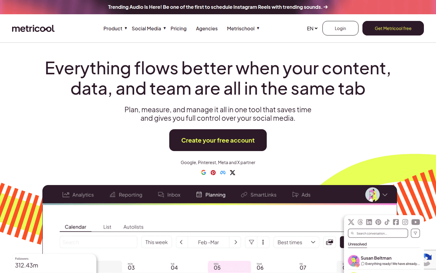 Metricool homepage