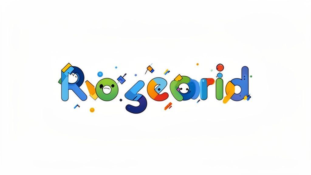 The word 'Roseorid' in a vibrant, artistic, and playful cartoon-like font on a white background.