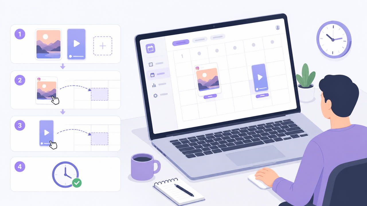 Scheduling Instagram posts from a desktop computer with a content calendar