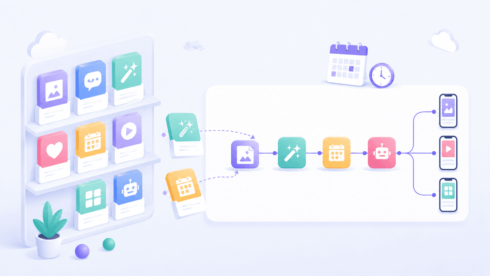 Ready made PostFast templates being placed onto an n8n workflow canvas