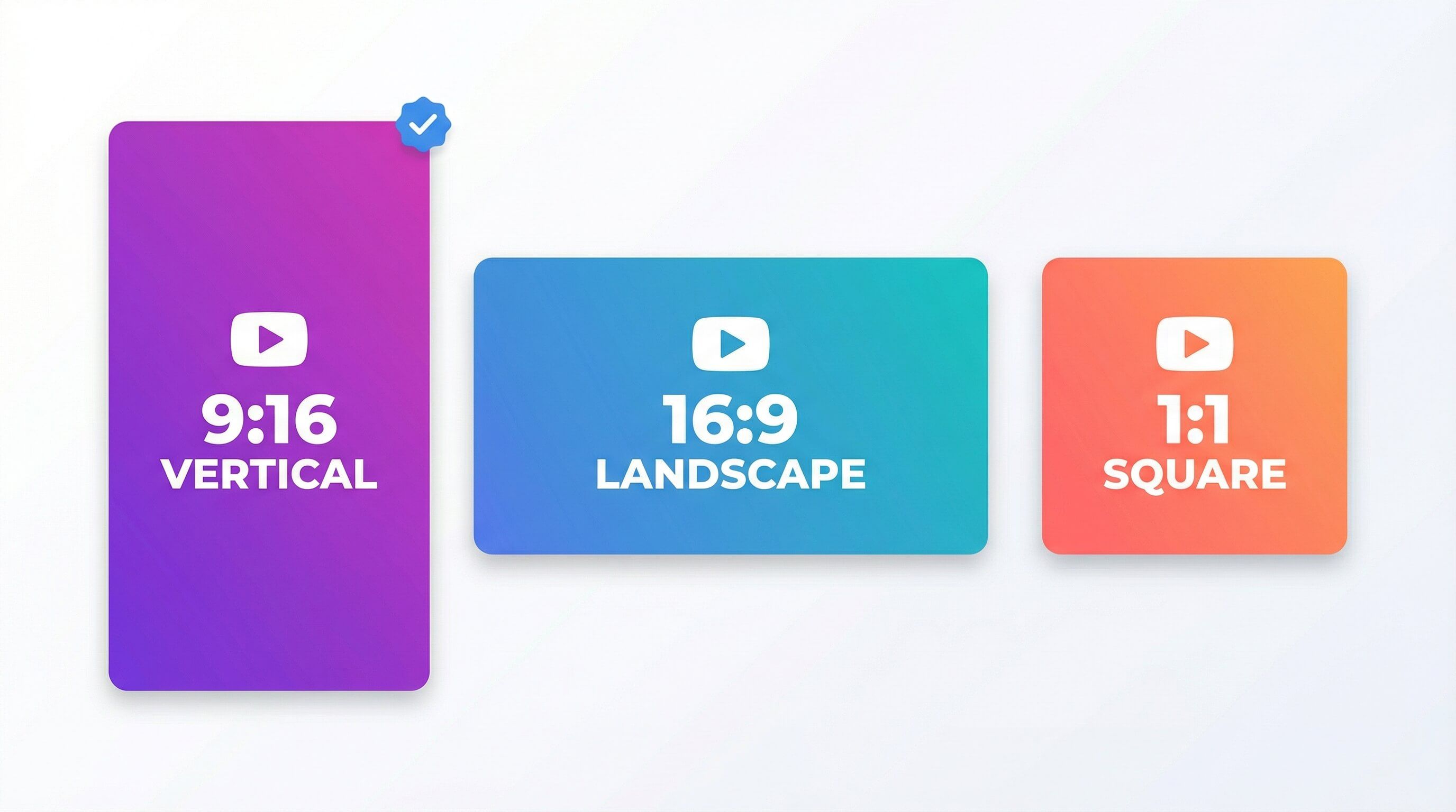 TikTok video dimension comparison showing vertical 9:16, landscape 16:9, and square 1:1 aspect ratios with recommended sizes