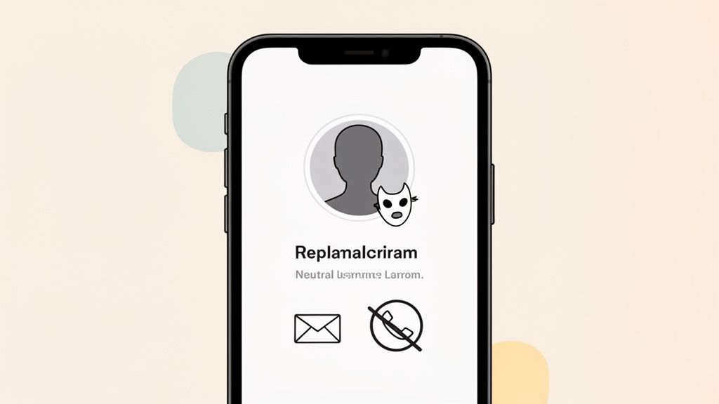 A smartphone displays an anonymous user profile with a masked icon and call blocking feature.